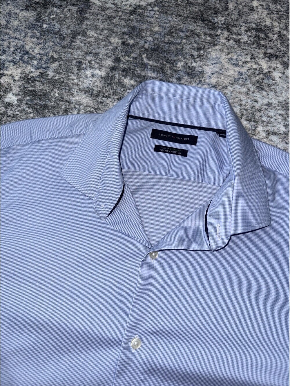 Tommy Hilfiger THFlex Supima Mens 2XL 18 34/35 Blue Slim Fit Stretch Shirt